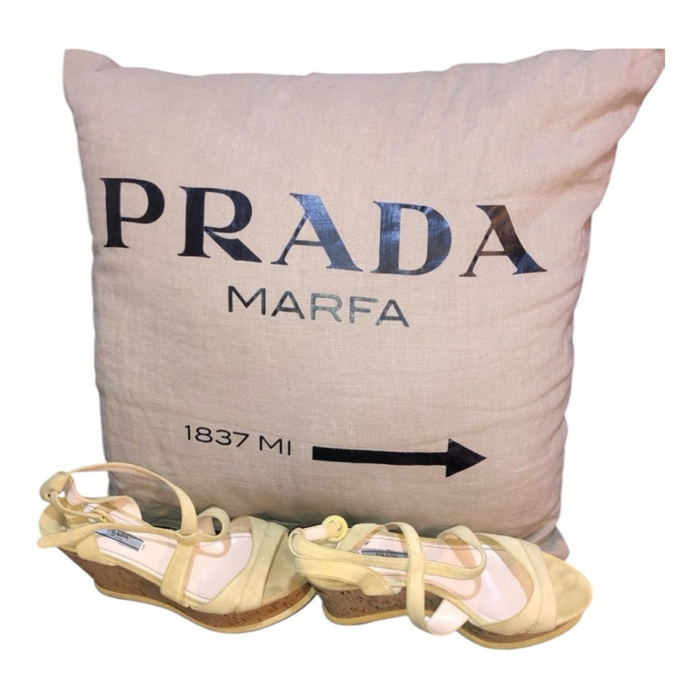Prada Yellow Suede and Cork Platform Wedge Sandals size 40